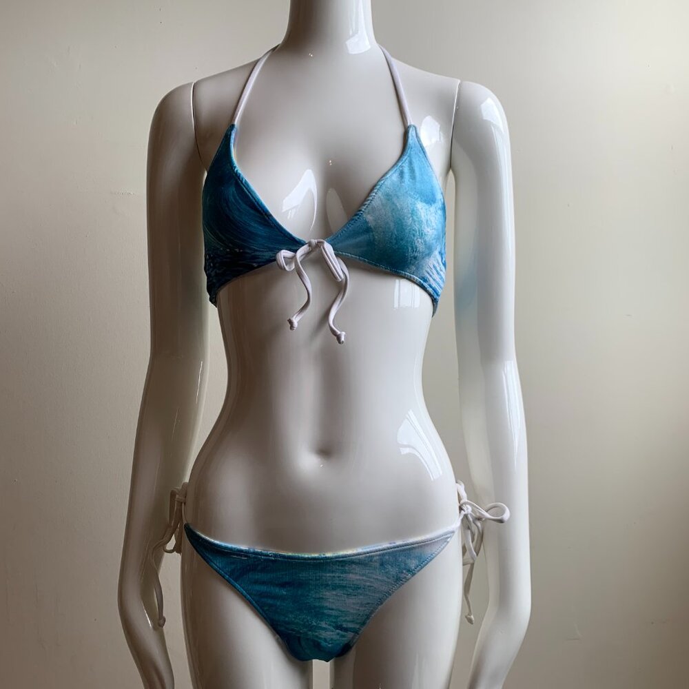 Aaron Chang blue wave reversible to plaid bikini